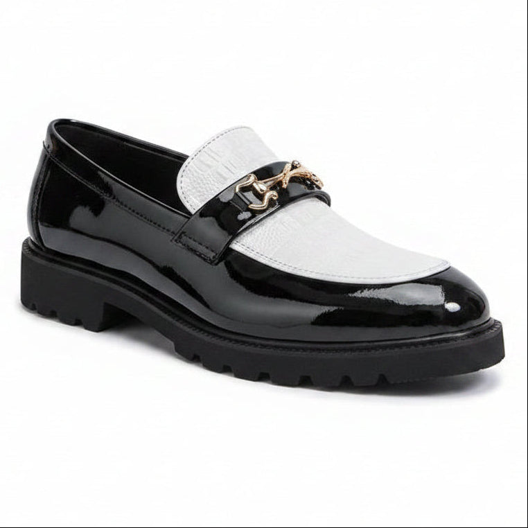 Glossy Metal Accent Formal Loafers – Luxury Slip-On Smart Casual Shoes