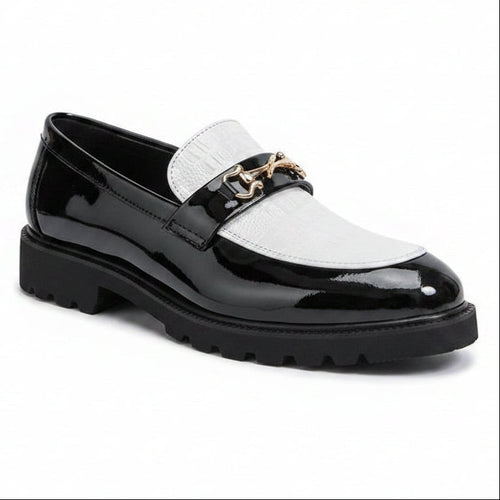 Glossy Metal Accent Formal Loafers – Luxury Slip-On Smart Casual Shoes
