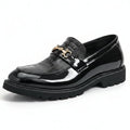 Glossy Metal Accent Formal Loafers – Luxury Slip-On Smart Casual Shoes