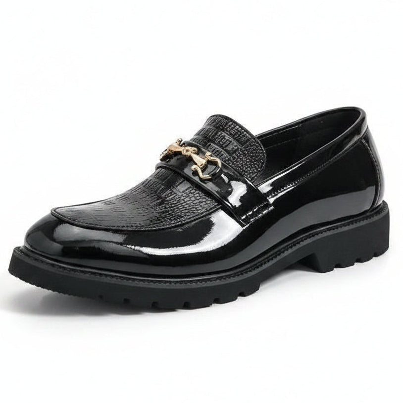 Glossy Metal Accent Formal Loafers – Luxury Slip-On Smart Casual Shoes