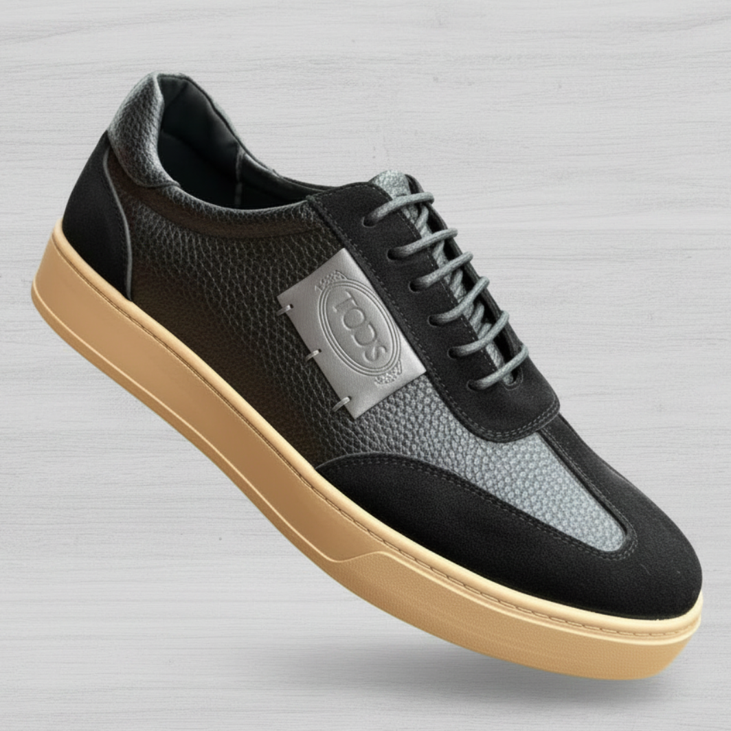 Men's Leather Panel Lace-Up suede Court Casual Shoes_KK