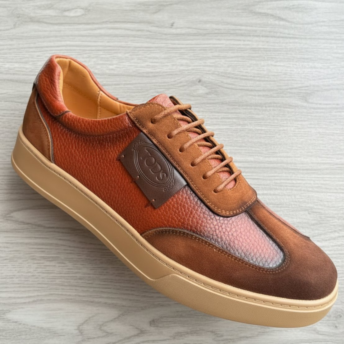 Men's Leather Panel Lace-Up suede Court Casual Shoes_KK