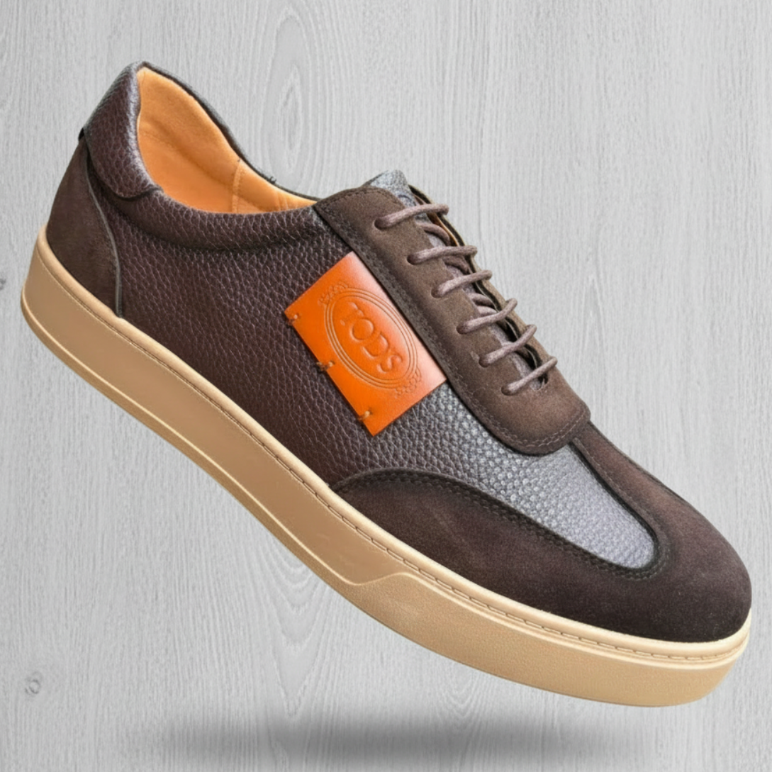 Men's Leather Panel Lace-Up suede Court Casual Shoes_KK