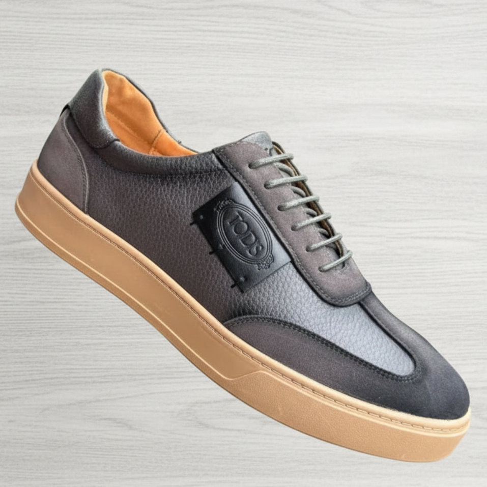 Men's Leather Panel Lace-Up suede Court Casual Shoes_KK