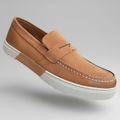 Men's Casual Penny Loafers | Textured Slip-On Shoes with Moc-Toe Detail_KK