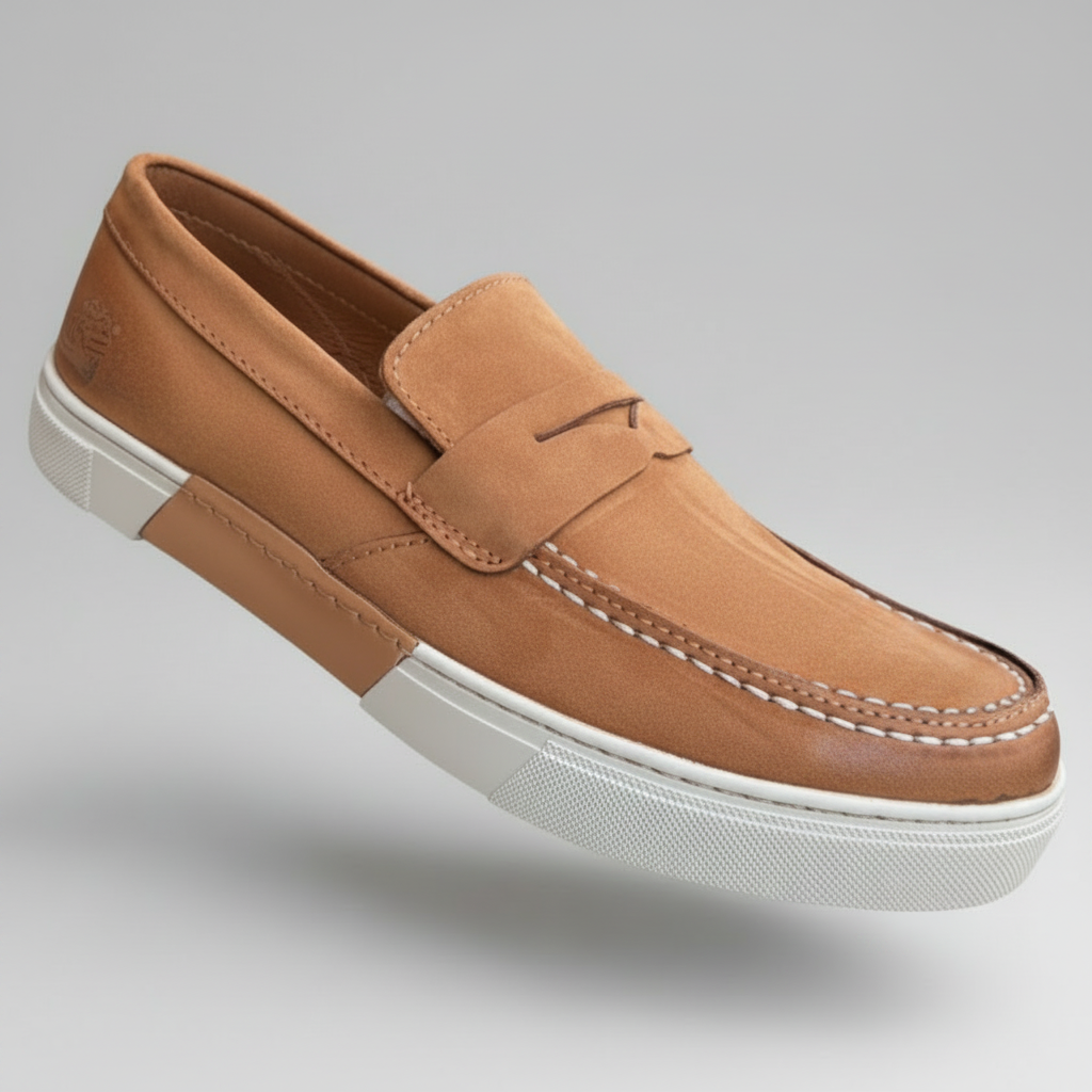 Men's Casual Penny Loafers | Textured Slip-On Shoes with Moc-Toe Detail_KK