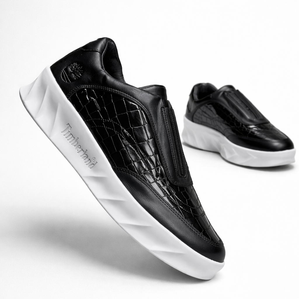 Men’s Premium Croc-Texture Slip-On Sneakers – Luxury Leather Comfort Casual Shoes