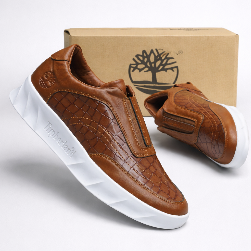 Men’s Premium Croc-Texture Slip-On Sneakers – Luxury Leather Comfort Casual Shoes