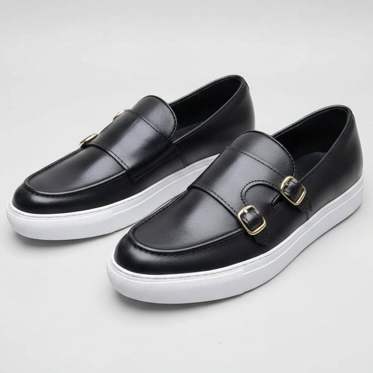 Men's Premium Double Monk Strap Slip-On Loafers – Smart Casual Comfort Shoes_GG