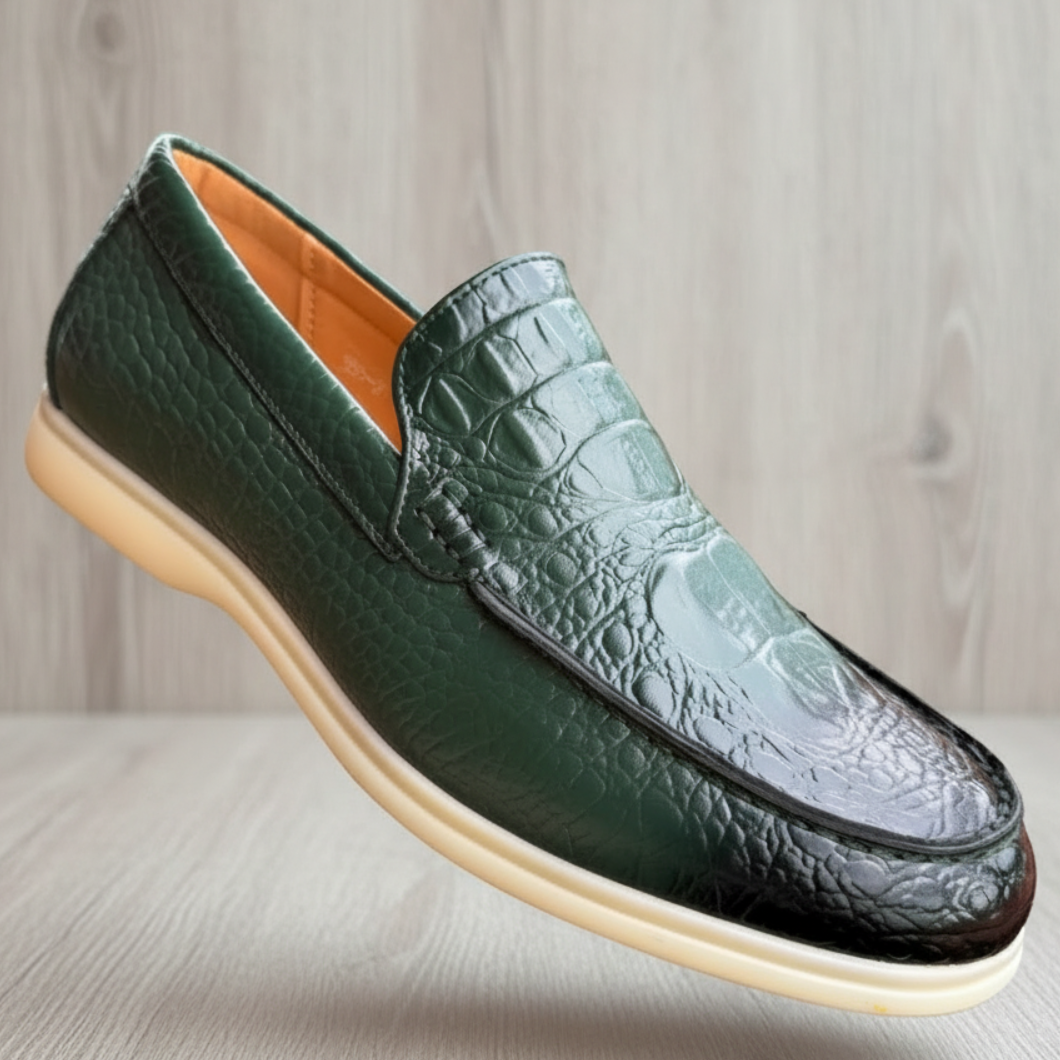 Men's Dual-Texture Croc-Embossed Comfort Slip-On Loafers_KK