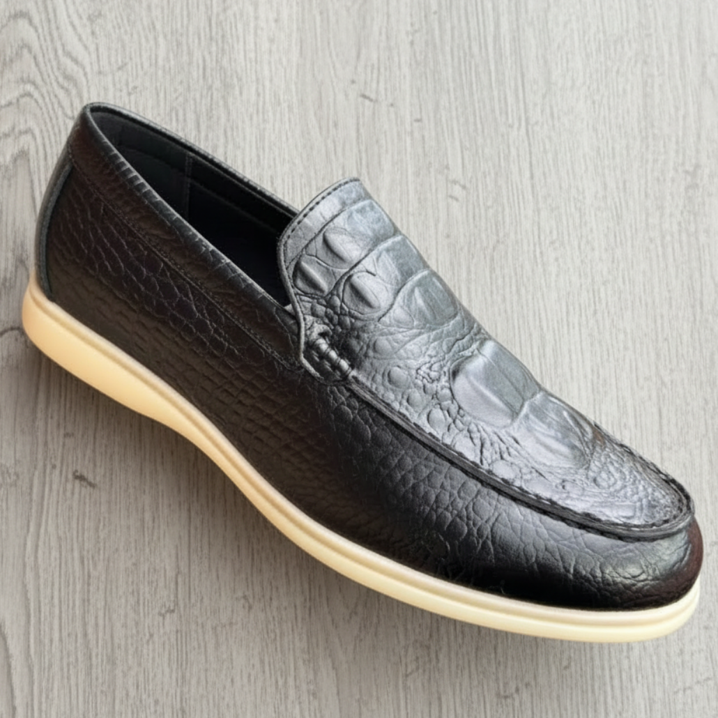 Men's Dual-Texture Croc-Embossed Comfort Slip-On Loafers_KK