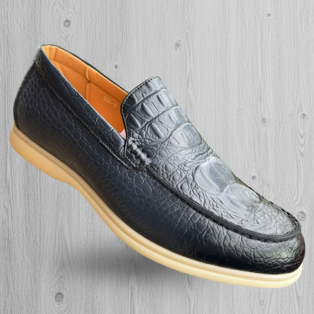 Men's Dual-Texture Croc-Embossed Comfort Slip-On Loafers_KK