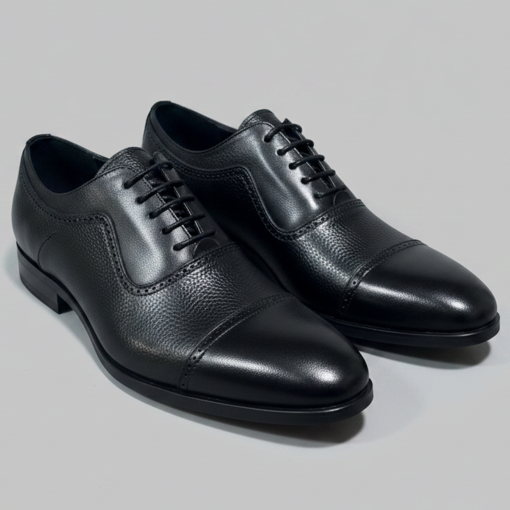 Premium Cap Toe Oxford Shoes – Classic Black Leather Business Dress Shoes_Gs