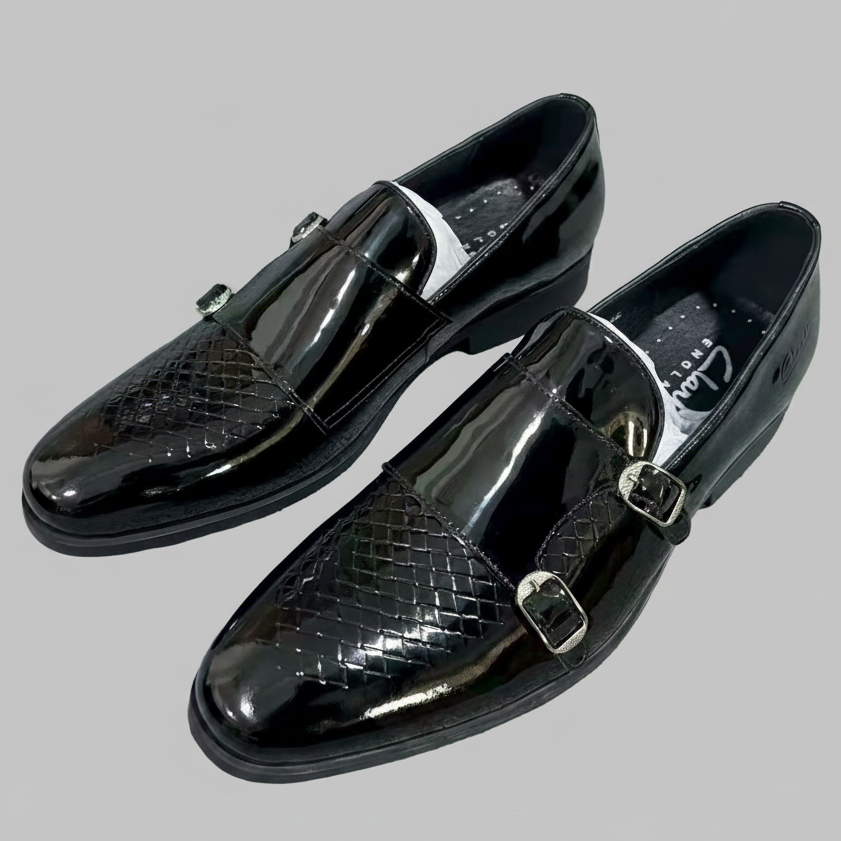 Luxury Black Patent Double Monk Strap Shoes | Premium Formal Dress Shoes_Gs