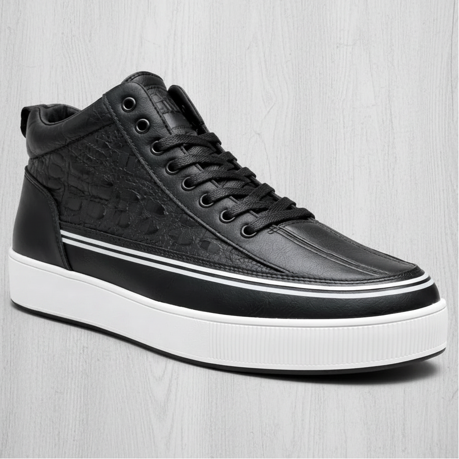 Men's Premium Croc-Embossed High-Top Leather Sneakers – Luxury Casual Platform Shoes_STK