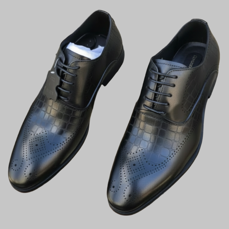 Premium Black Croc-Embossed Oxford Shoes – Luxury Wingtip Formal Dress Shoes_Gs