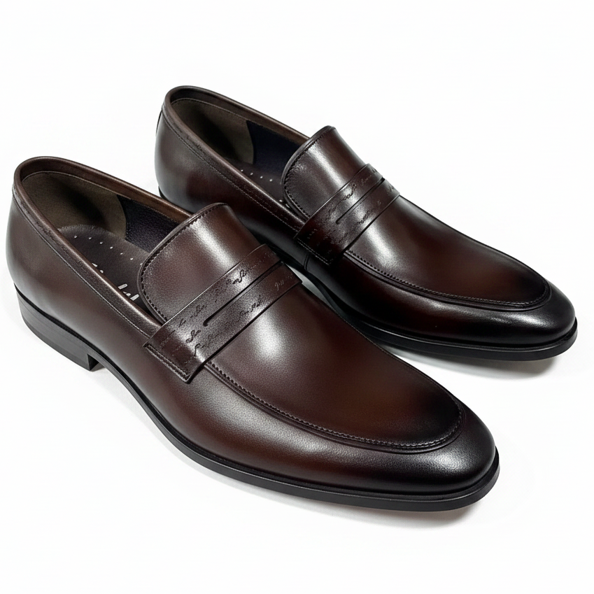 Premium Brown Penny Loafers | Luxury Formal Slip-On Dress Shoes_Gs