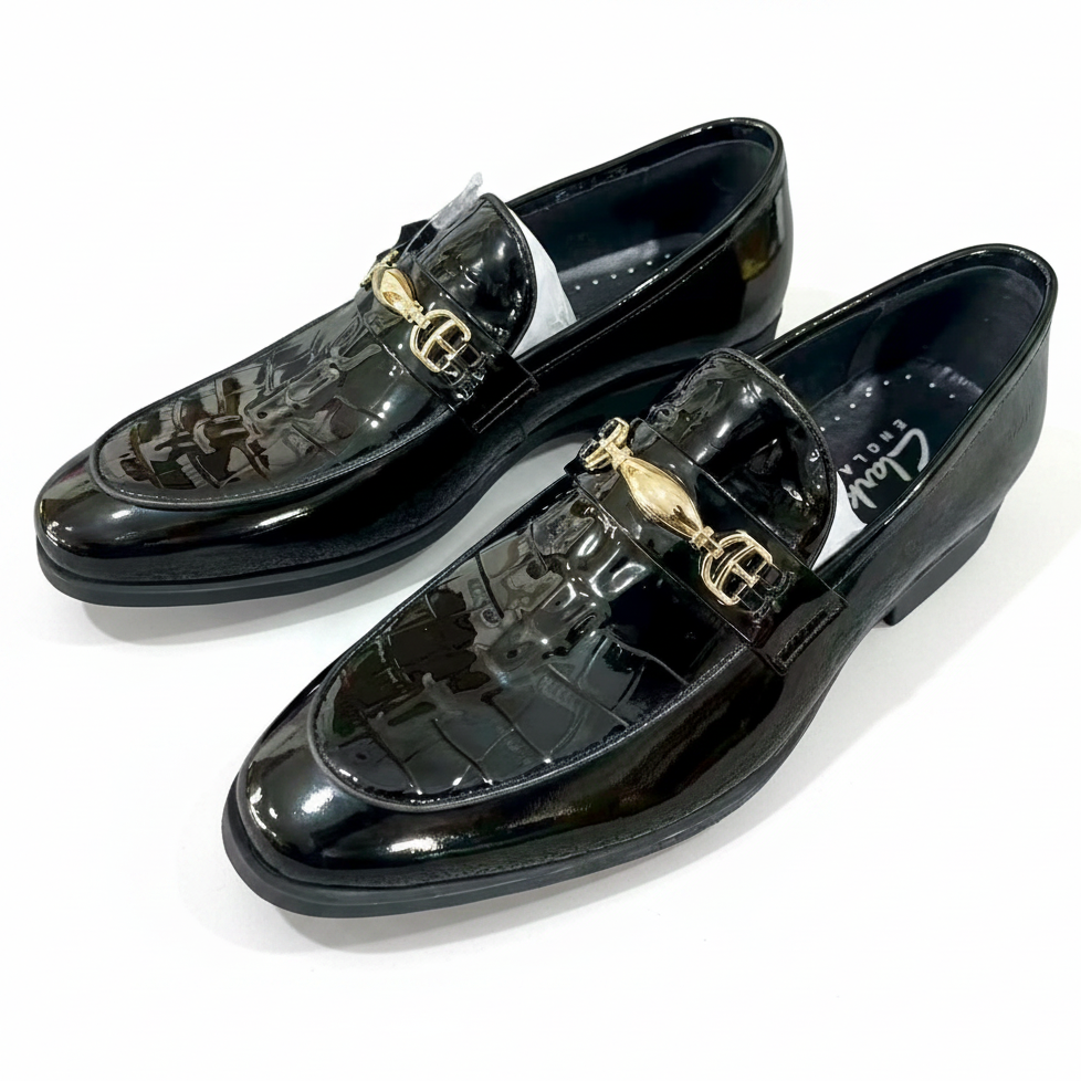 Premium Black Croc-Embossed Patent Horsebit Loafers – Formal Slip-On Dress Shoes_Gs