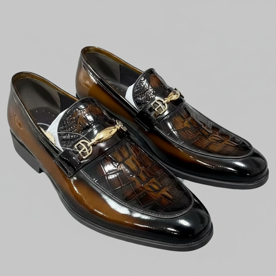 Premium Black Croc-Embossed Patent Horsebit Loafers – Formal Slip-On Dress Shoes_Gs