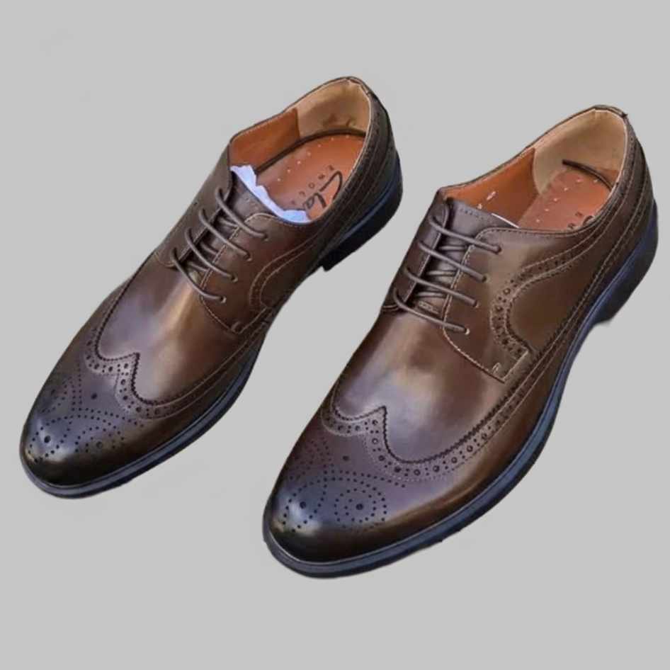 Walnut Wingtip Brogue Derby Shoes – Executive Leather Formal Dress Shoes_Gs