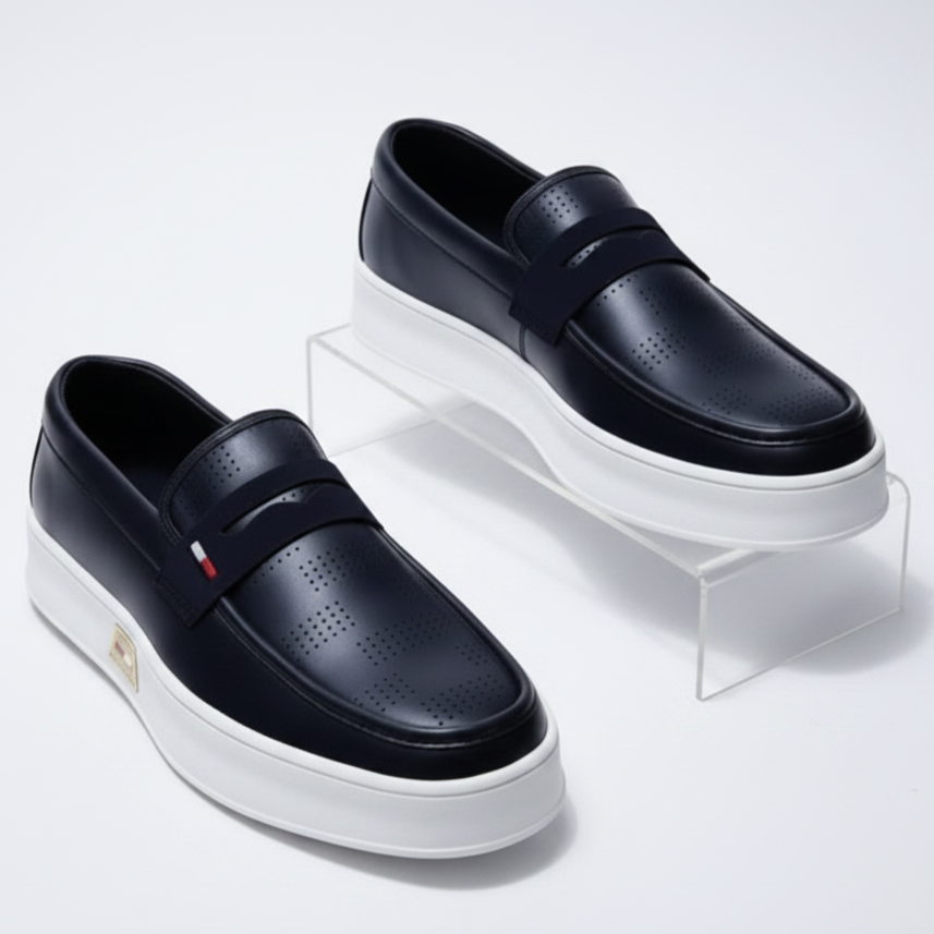 Perforated Penny Loafers | Lightweight Platform Casual Slip-On Shoes