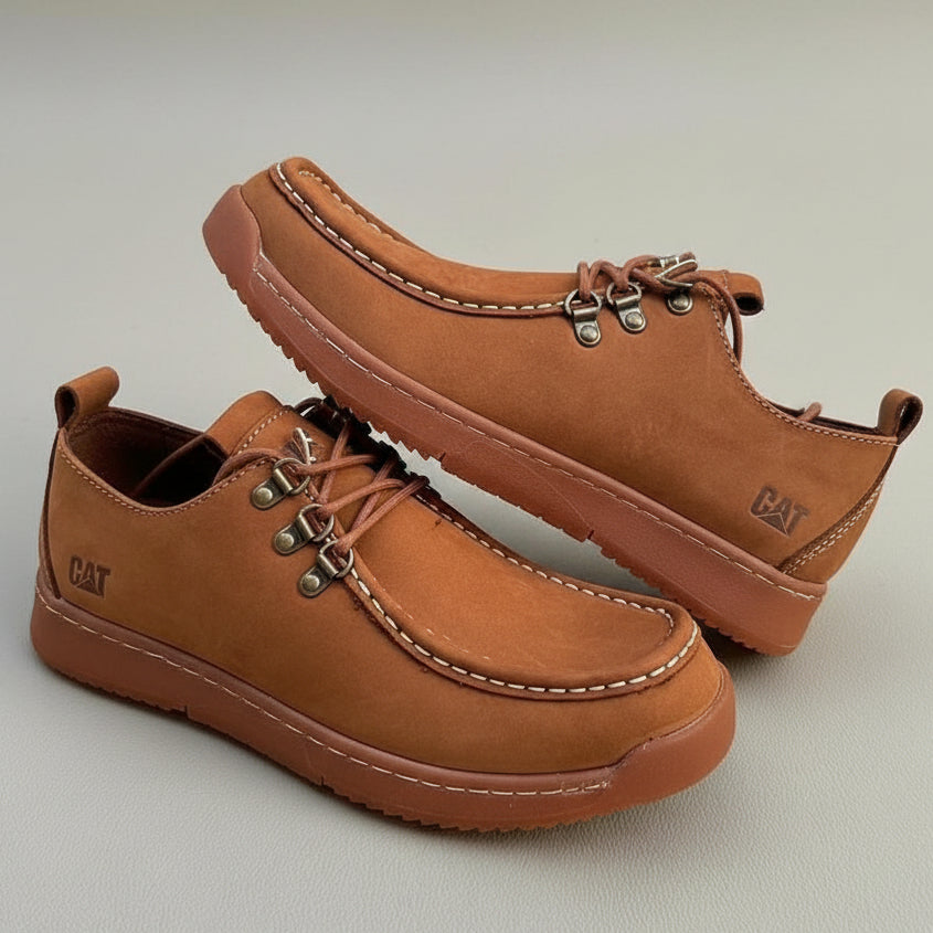 Men's Moc-Toe Lace-Up Shoes | Rugged Textured Casual Shoes with Lugged Rubber Sole_OC