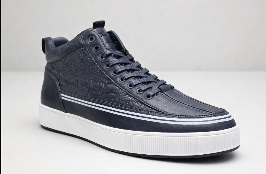 Men’s Premium Textured Leather High-Top Sneakers – Casual Luxury Streetwear Shoes