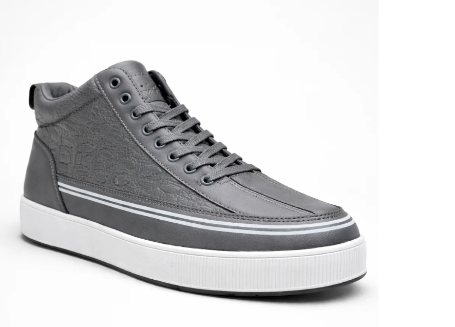 Men’s Premium Textured Leather High-Top Sneakers – Casual Luxury Streetwear Shoes