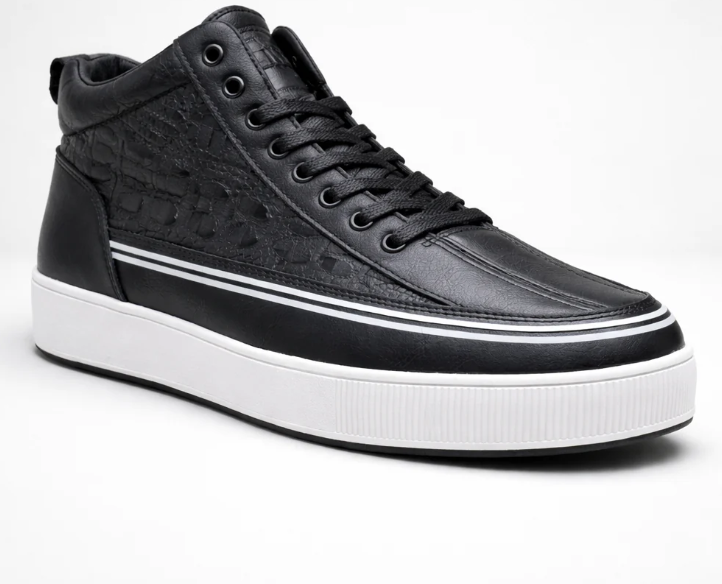 Men’s Premium Textured Leather High-Top Sneakers – Casual Luxury Streetwear Shoes