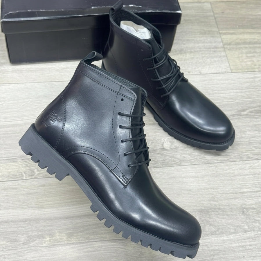 Men's Lace-Up Ankle Boots | Leather-Style Panelled Boots with Rugged Lug Sole_CBL