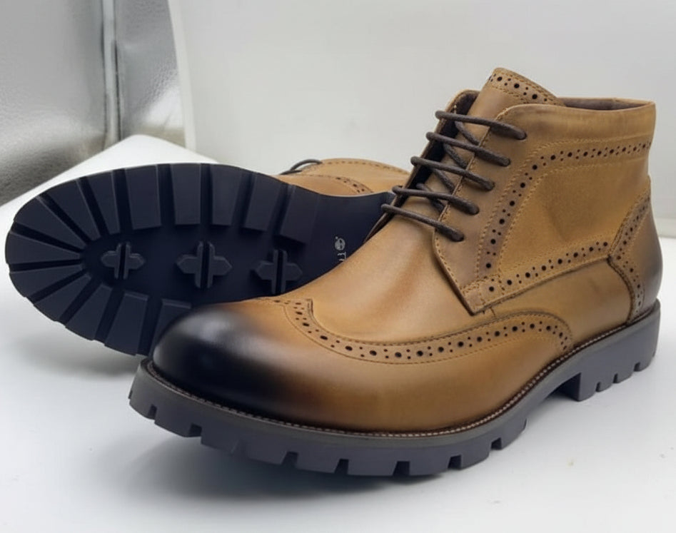 Windsor Heritage Brogue Combat Boots | Premium Leather Wingtip Boots_GG