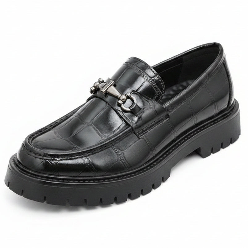 Men's Prestige Croc-Texture Platform Loafers – Modern Dress Slip-On Shoes